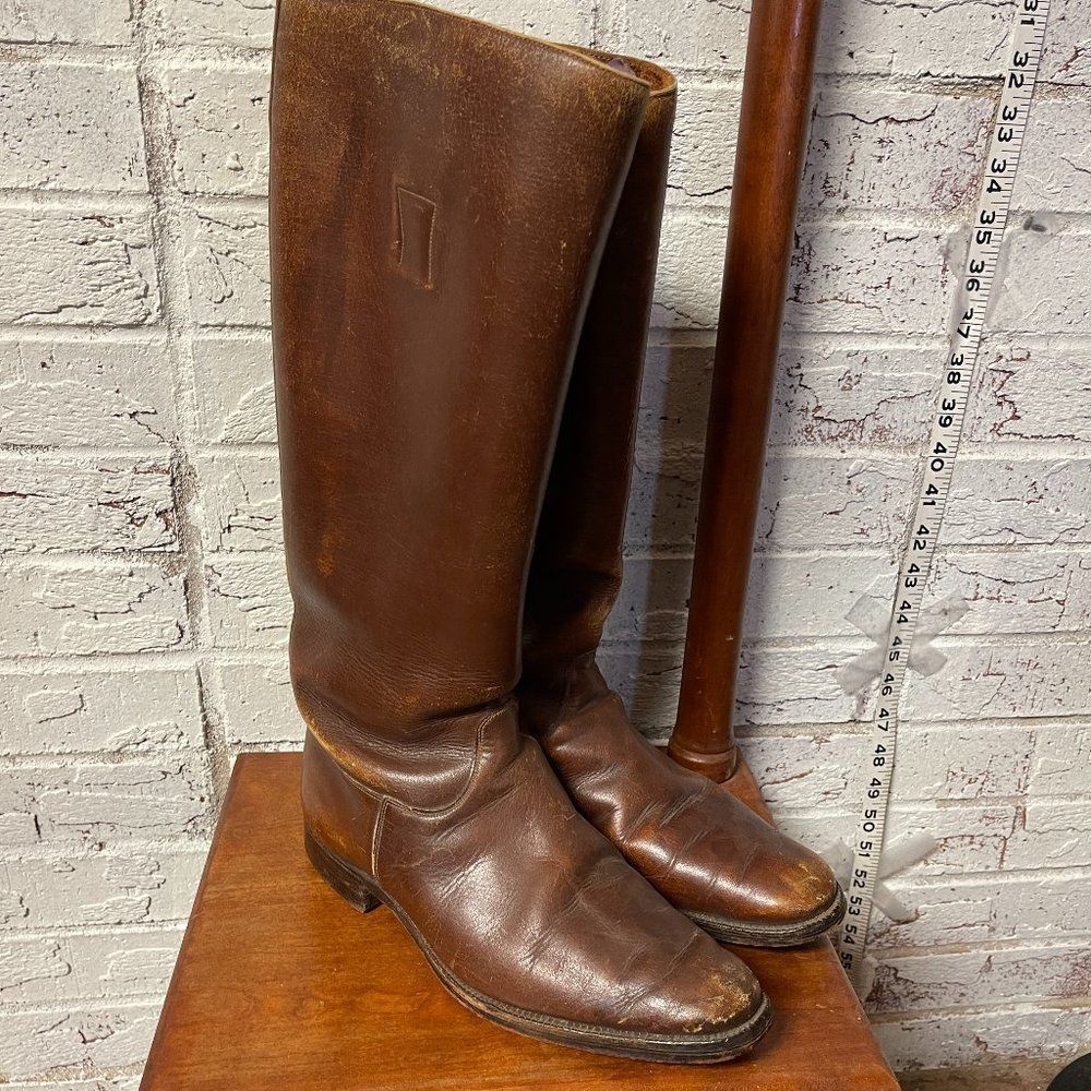 Vintage British made Brown Leather Equestrian Riding Tall Boots 9/9.5